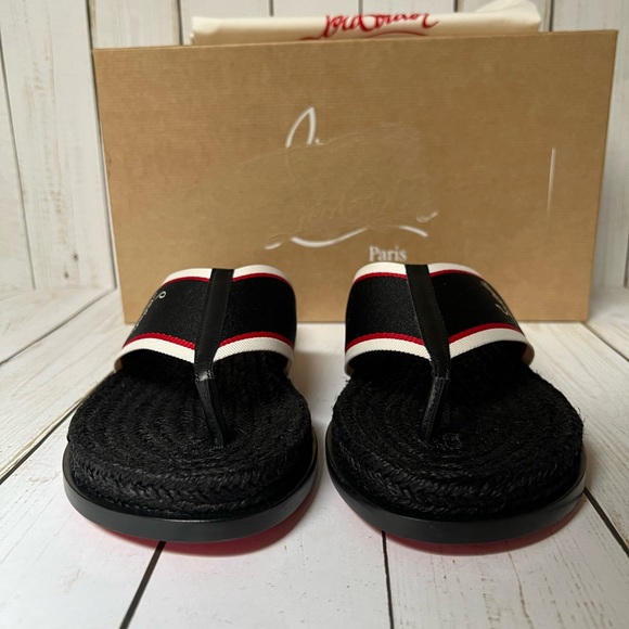 Christian Louboutin Hot Flip Espadrille Flip Flop Sandal Black Multi Sz 40 / 7 - Picture 6 of 13